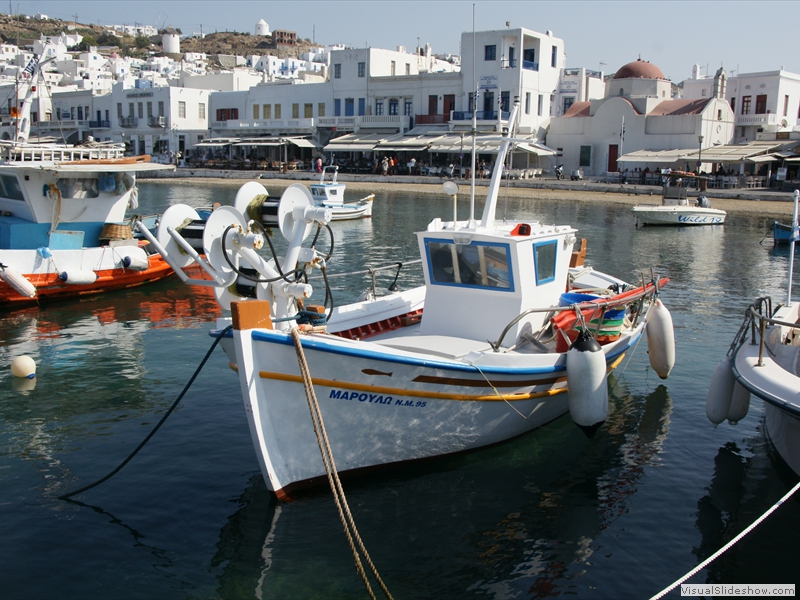 A boat in the  Mykonos Harbor